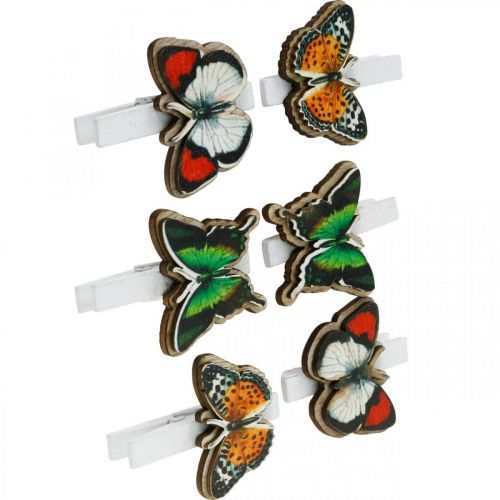 Prodotto Farfalla decorativa a clip, decoro regalo, primavera, farfalle in legno 6 pezzi