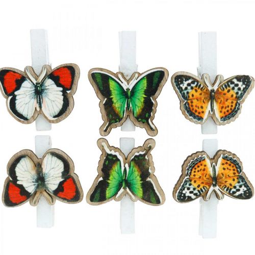 Prodotto Farfalla decorativa a clip, decoro regalo, primavera, farfalle in legno 6 pezzi