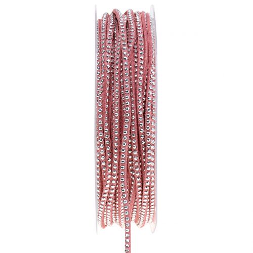 Floristik24 Cinturino in pelle Cavo a nastro rosa con rivetti 3mm 15m