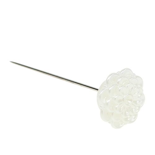 Floristik24 Spilla decorativa fiore bianco Ø2cm H6cm 24 pz
