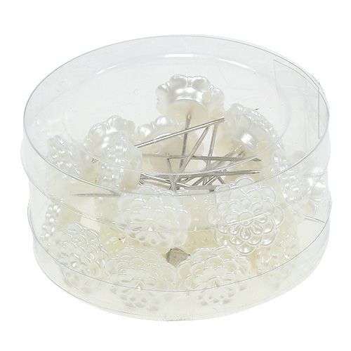 Floristik24 Spilla decorativa fiore bianco Ø2cm H6cm 24 pz