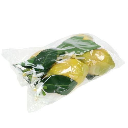 Floristik24 Frutta decorativa, limoni con foglie gialle 9,5 cm 4 pezzi