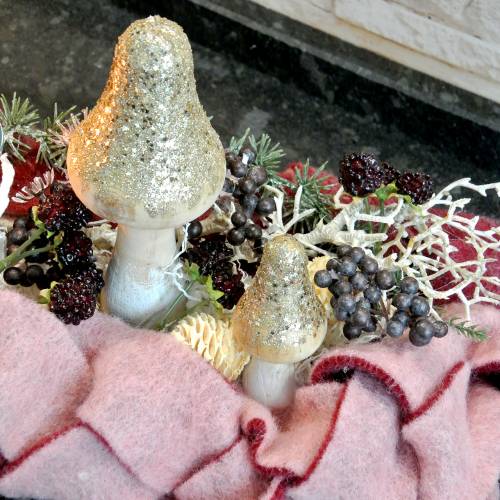 Floristik24 Fungo in legno con glitter H17cm 2pz