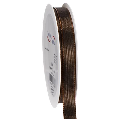 Nastro regalo in taffetà marrone per decorazioni festive, largo 15 mm, lungo 10 m.