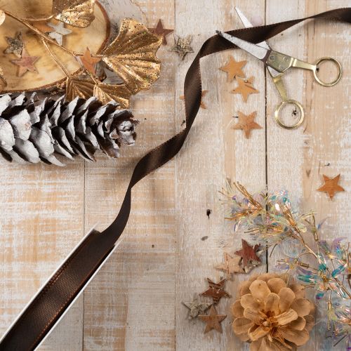 Nastro regalo in taffetà marrone per decorazioni festive, largo 15 mm, lungo 10 m. | Floristik24.it