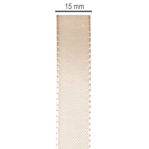 Nastro decorativo in raso, nastro in taffetà beige, 15 mm, 50 m | Floristik24.it