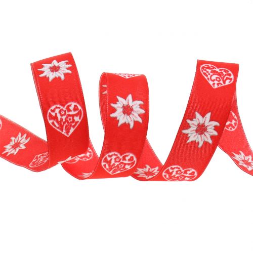 Floristik24 Nastro decorativo con stella alpina rossa 25mm 20m