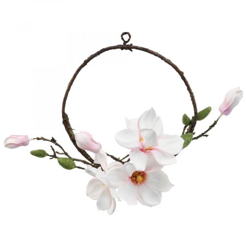 Floristik24 Anello decorativo magnolia artificiale decorazione primaverile da appendere Ø24cm