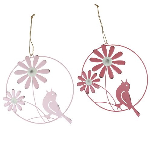 Prodotto Anello decorativo in metallo appeso decorazione fiori rosa Ø23cm 4 pezzi