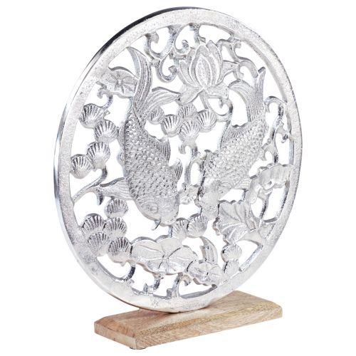 Anello decorativo metallo base legno decorazione loto argento koi Ø32cm
