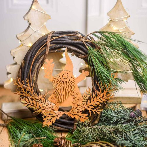 Prodotto Anello decorativo per Natale, renna nell&#39;anello, Babbo Natale con regalo, patina decorativa in metallo Ø18cm set di 2