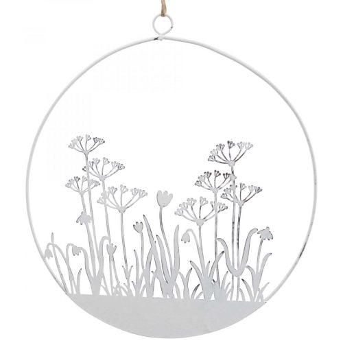 Anello decorativo in metallo bianco fiore decorativo prato decorazione primaverile Ø22cm