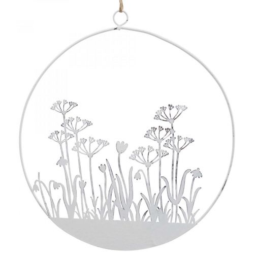 Floristik24 Anello decorativo in metallo bianco fiore decorativo prato decorazione primaverile Ø22cm