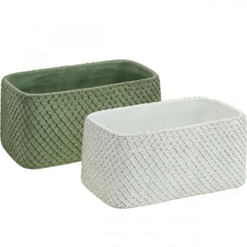 Ciotola decorativa in ceramica verde bianco rete a rilievo 23x12,5cm H11cm 2pz