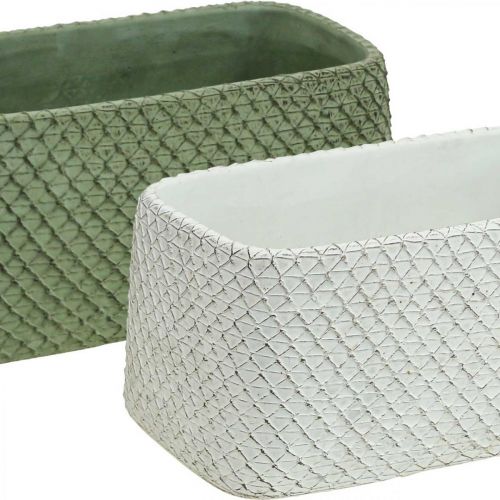 Floristik24 Ciotola decorativa in ceramica verde bianco rete a rilievo 23x12,5cm H11cm 2pz