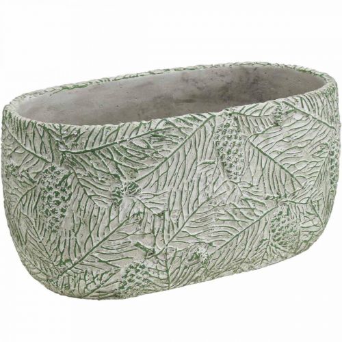 Ciotola decorativa in ceramica ovale verde bianco grigio rami di abete L22,5 cm