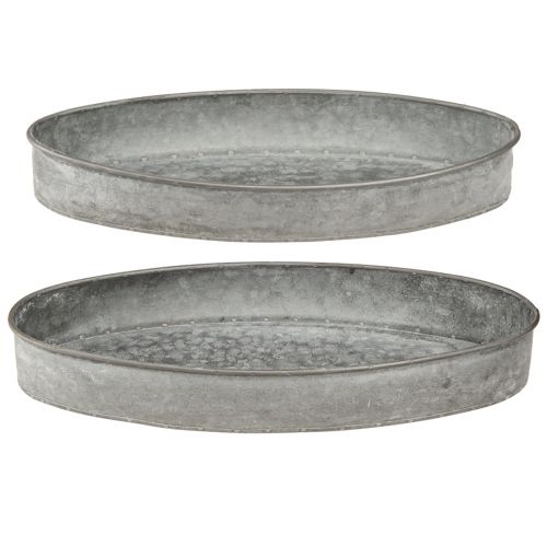 Floristik24 Ciotola decorativa in metallo ciotola ovale grigio L33cm/31cm set di 2