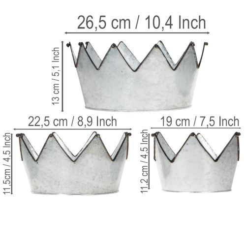 Prodotto Set di 3 ciotole decorative in metallo con corona, diametro 26,5/22,5/19 cm.