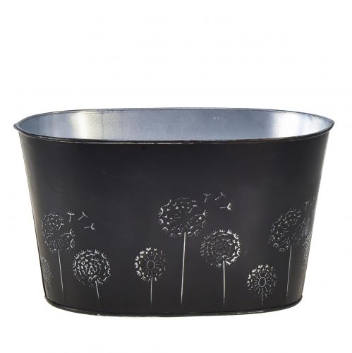 Ciotola decorativa in metallo ovale nero argento fiori 20,5×12,5×12 cm