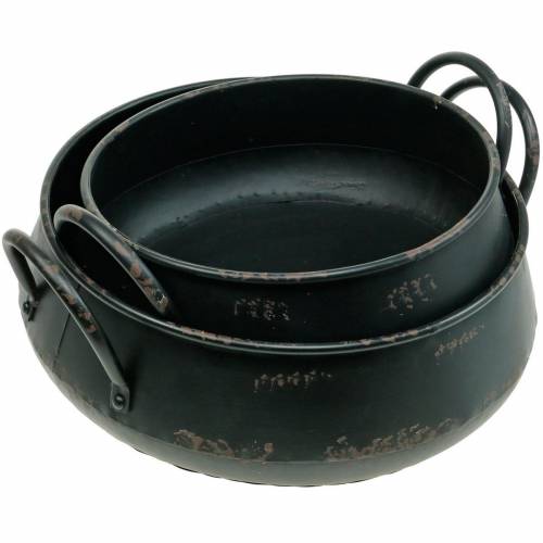Floristik24 Set di 2 fioriere decorative in metallo nero con ciotola in metallo