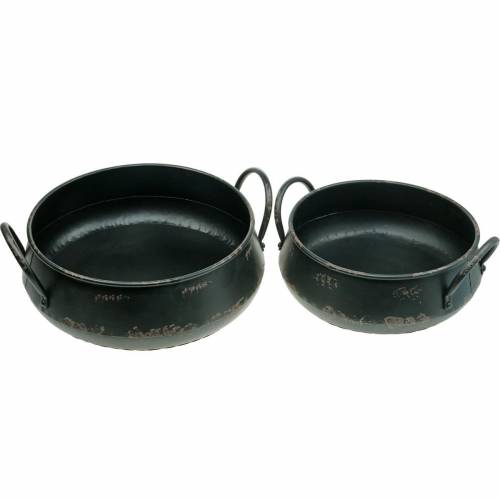 Set di 2 fioriere decorative in metallo nero con ciotola in metallo