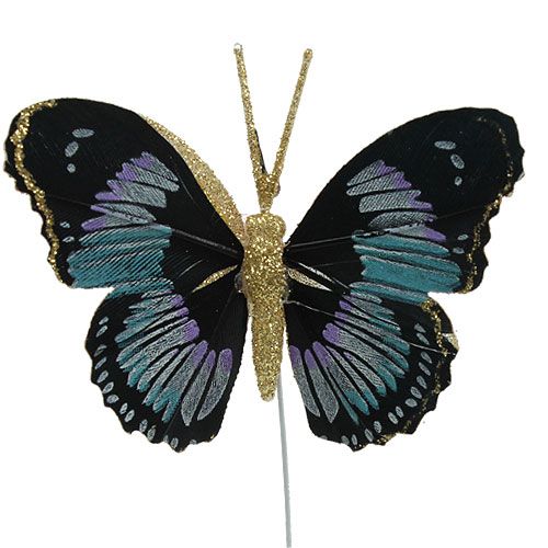 Prodotto Farfalla con piume su filo Nero ordinato 7,5 cm - 8,5 cm 6 pezzi