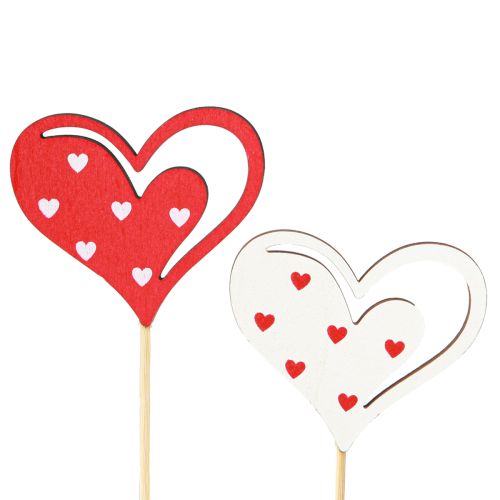Prodotto Spina decorativa cuori rosso bianco decorazione in legno 7,5×6,5 cm 12 pz
