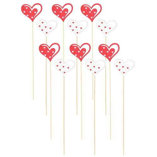 Prodotto Spina decorativa cuori rosso bianco decorazione in legno 7,5×6,5 cm 12 pz