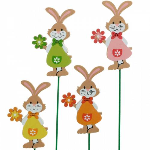 Floristik24 Tappo decorativo Coniglietto pasquale con fiore Decorazione pasquale coniglietti in legno su bastoncino 24 pezzi