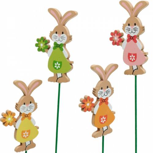 Floristik24 Tappo decorativo Coniglietto pasquale con fiore Decorazione pasquale coniglietti in legno su bastoncino 24 pezzi