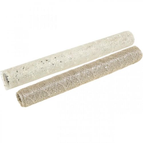 Floristik24 Nastro da tavola tessuto decorativo champagne x 2 assortiti 35x200cm