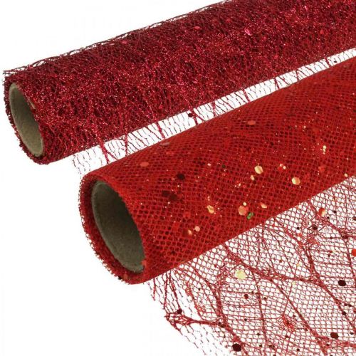 Floristik24 Tessuto decorativo natalizio in poliestere rosso x 2 assortiti 35x200 cm