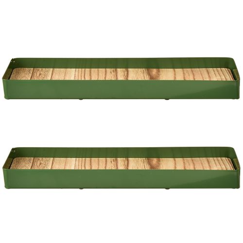 Prodotto Vassoio decorativo in metallo e legno, vassoio in metallo verde 35,5×11×3cm 2 pezzi