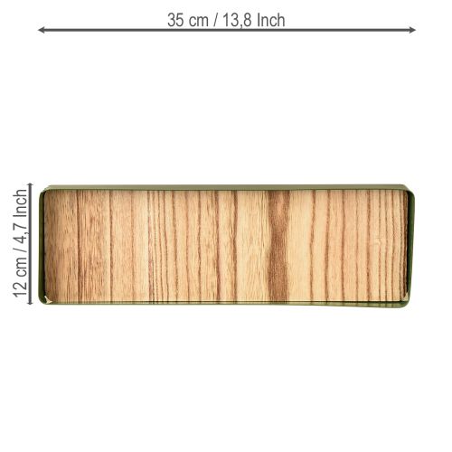 Prodotto Vassoio decorativo in metallo e legno, vassoio in metallo verde 35,5×11×3cm 2 pezzi