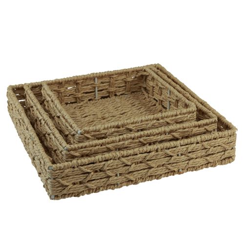 Prodotto Vassoio decorativo cestino quadrato in metallo naturale 30/25/20 cm set da 3