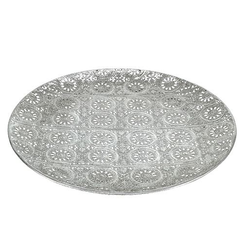 Floristik24 Piatto decorativo argento con ornamento Ø32cm