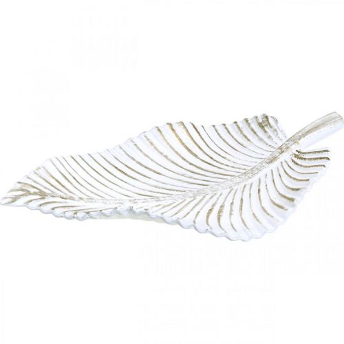 Floristik24 Piatto decorativo bianco marrone foglia autunnale decorazione autunnale 35,5x20x5 cm