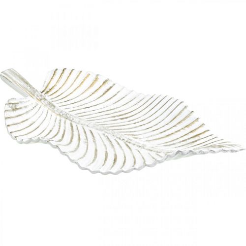 Floristik24 Piatto decorativo bianco marrone foglia autunnale decorazione autunnale 35,5x20x5 cm