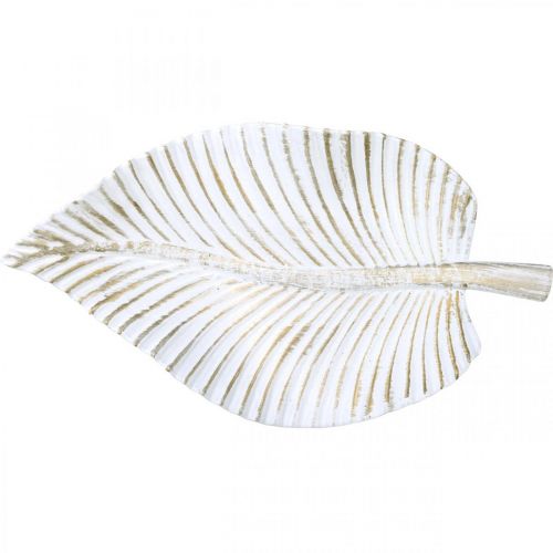 Floristik24 Piatto decorativo bianco marrone foglia autunnale decorazione autunnale 35,5x20x5 cm
