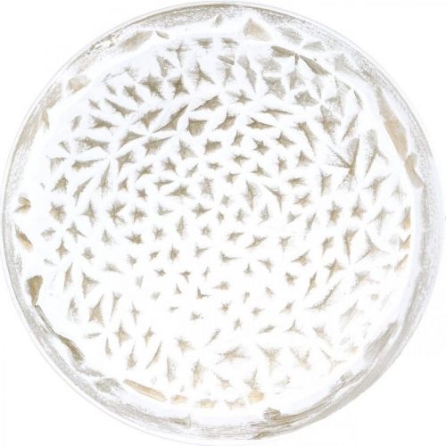 Piatto decorativo tondo bianco struttura marrone decorazione tavolo vintage Ø39cm