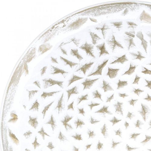 Floristik24 Piatto decorativo tondo bianco struttura marrone decorazione tavolo vintage Ø39cm