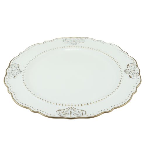 Floristik24 Piatto decorativo piatto rotondo antico in plastica bianco oro Ø33 cm