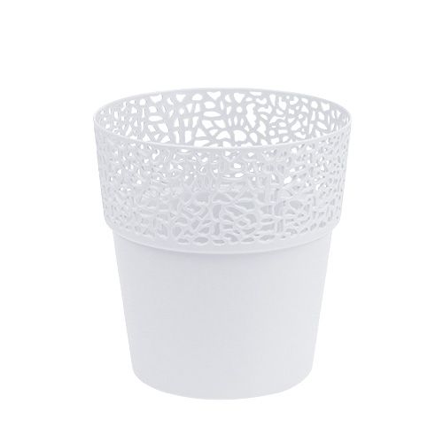 Floristik24 Vaso decorativo in plastica bianca Ø13cm H13,5cm 1 pezzo