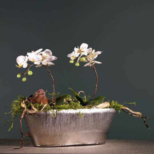Floristik24 Vaso decorativo ovale argento 40cm x 13cm H13cm