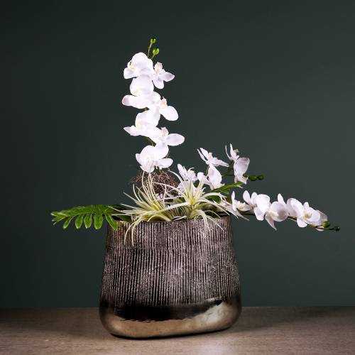 Floristik24 Vaso decorativo ovale argento 35 cm x 19 cm H29 cm