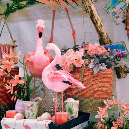Floristik24 Fenicottero decorativo con piume rosa H45cm