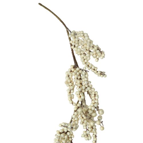 Ghirlanda invernale decorativa con rami di bacche di neve color crema, 130 cm