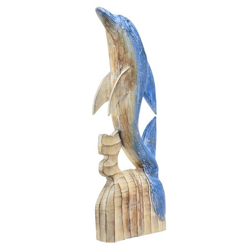Figura delfino decorazione marittima in legno intagliato a mano blu H59cm