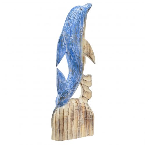 Prodotto Figura delfino decorazione marittima in legno intagliato a mano blu H59cm