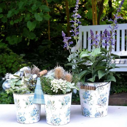 Floristik24 Fioriera in metallo con decorazione estiva doppio vaso di fiori con manico look vintage Ø11,5 cm